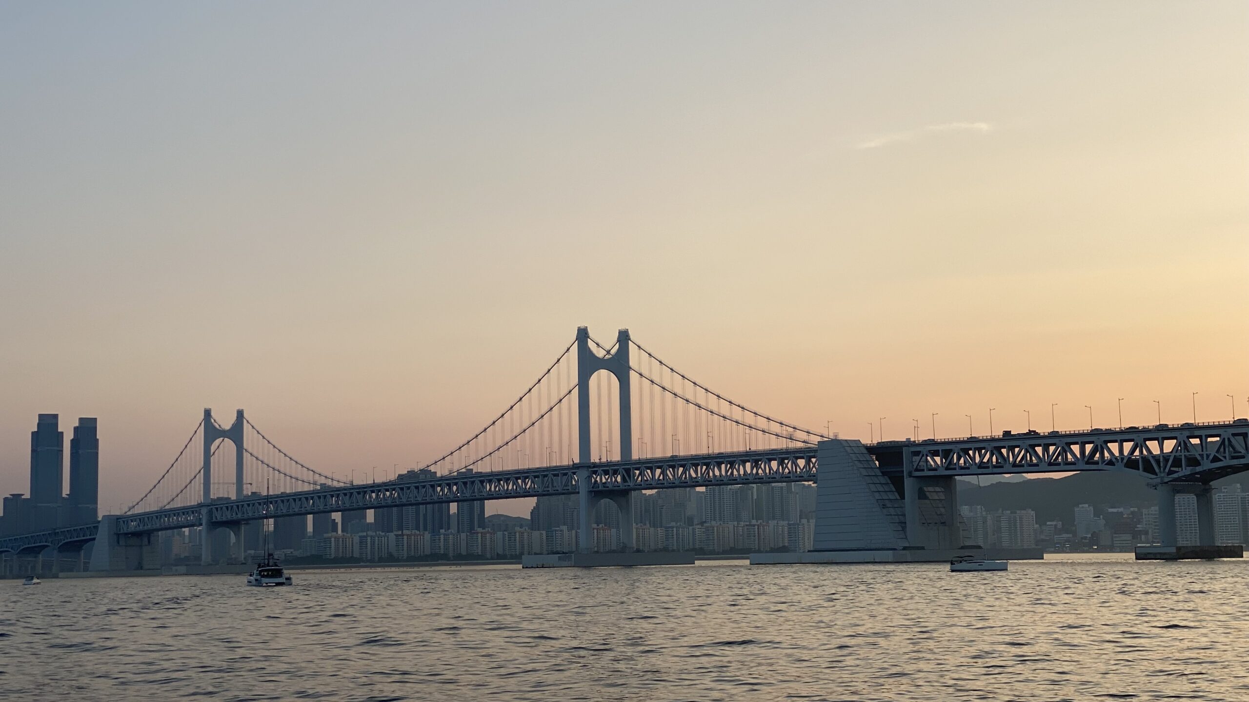 Gwangan Bridge in Busan at sunset